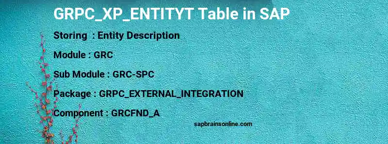 SAP GRPC_XP_ENTITYT table