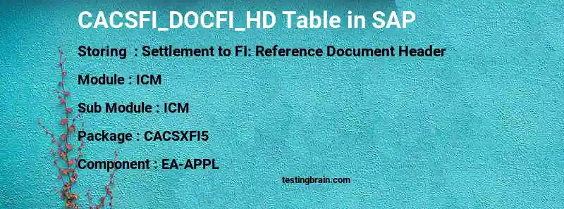 SAP CACSFI_DOCFI_HD table