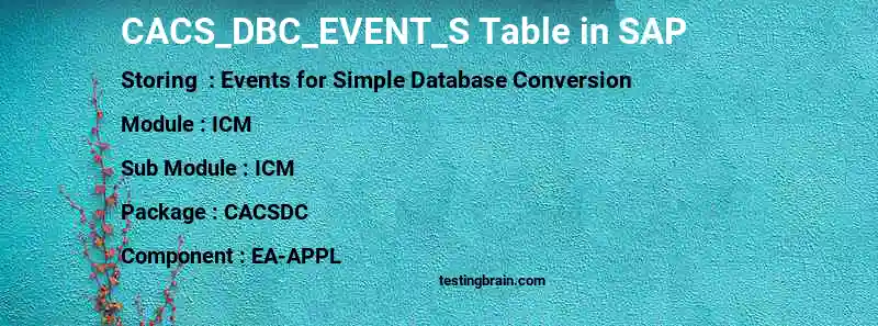 SAP CACS_DBC_EVENT_S table