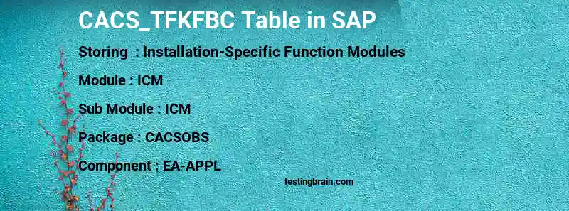 SAP CACS_TFKFBC table