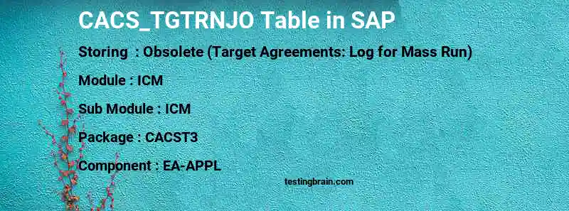 SAP CACS_TGTRNJO table
