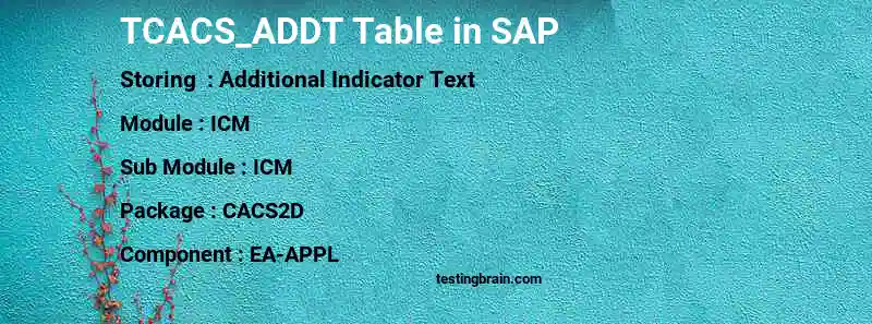 SAP TCACS_ADDT table