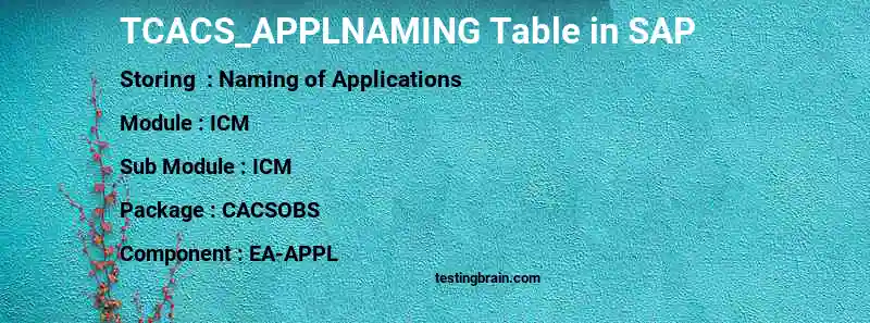 SAP TCACS_APPLNAMING table