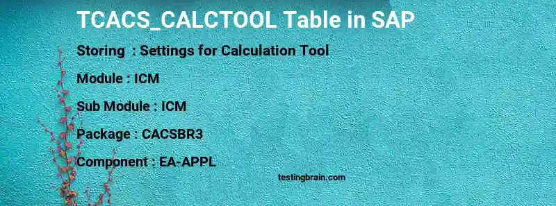 SAP TCACS_CALCTOOL table