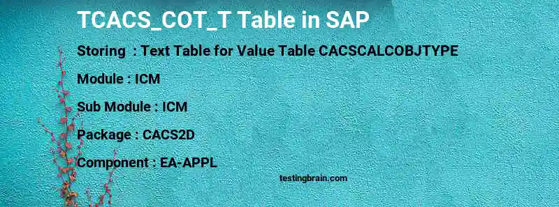 SAP TCACS_COT_T table