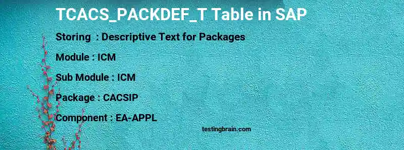 SAP TCACS_PACKDEF_T table