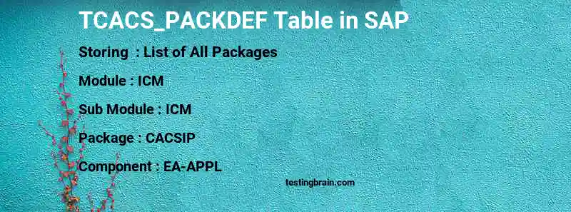 SAP TCACS_PACKDEF table