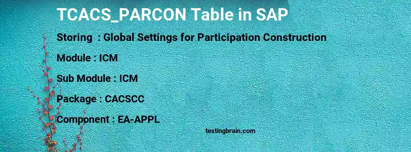 SAP TCACS_PARCON table