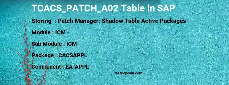 SAP TCACS_PATCH_A02 table