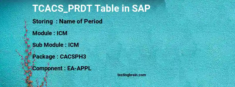 SAP TCACS_PRDT table
