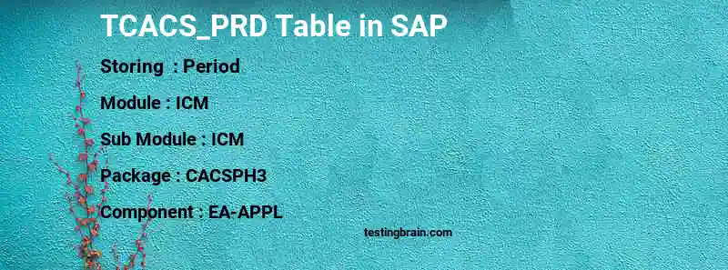 SAP TCACS_PRD table