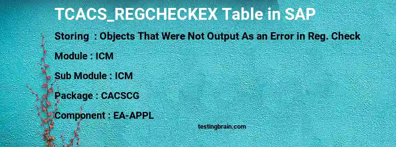 SAP TCACS_REGCHECKEX table