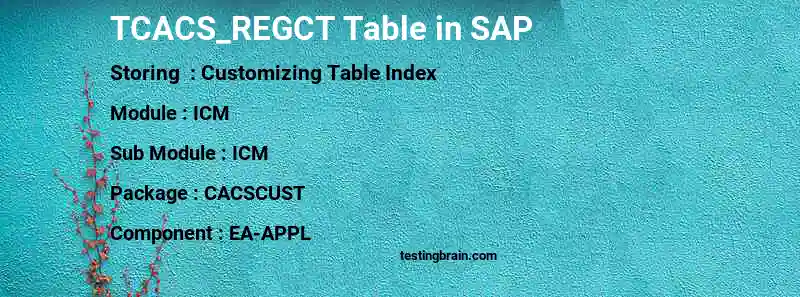 SAP TCACS_REGCT table