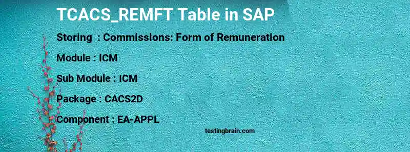 SAP TCACS_REMFT table