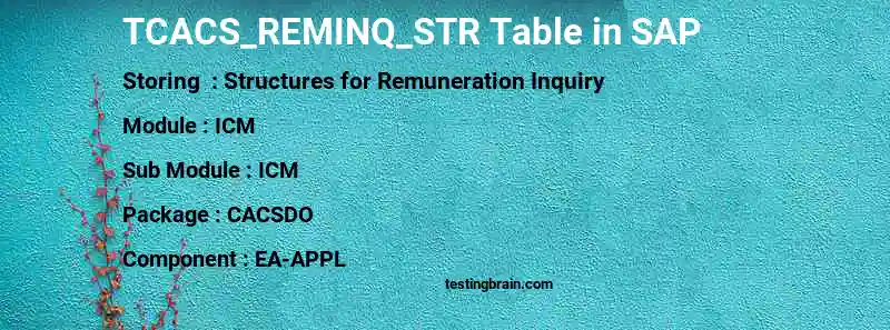 SAP TCACS_REMINQ_STR table