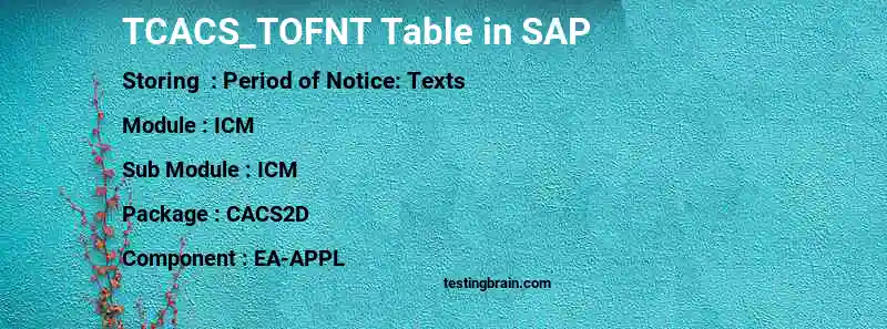 SAP TCACS_TOFNT table