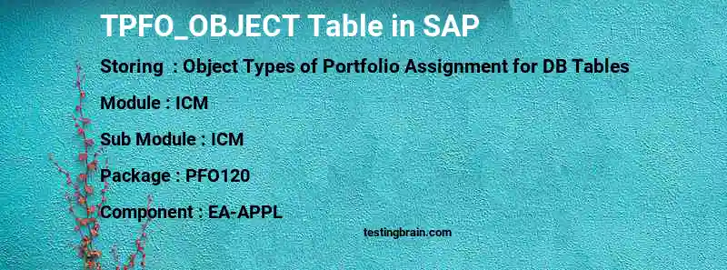 SAP TPFO_OBJECT table