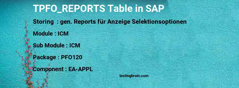 SAP TPFO_REPORTS table