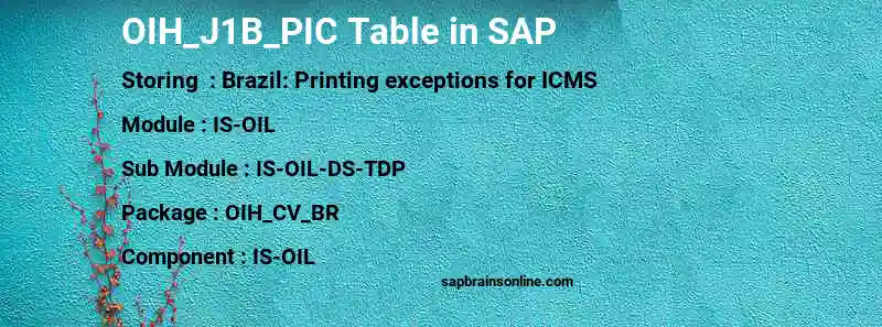 SAP OIH_J1B_PIC table