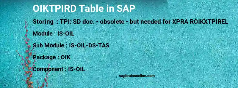 SAP OIKTPIRD table