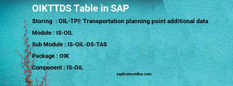 SAP OIKTTDS table