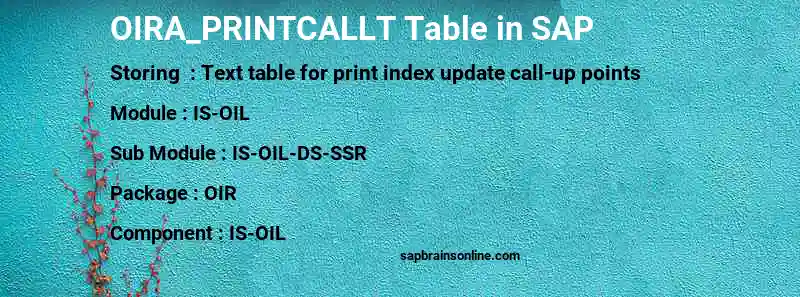 SAP OIRA_PRINTCALLT table