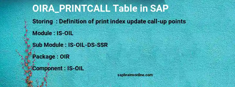 SAP OIRA_PRINTCALL table