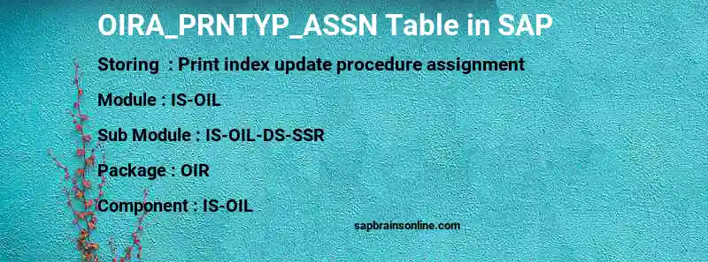 SAP OIRA_PRNTYP_ASSN table