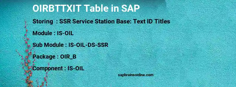 SAP OIRBTTXIT table