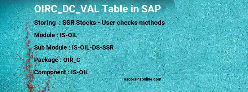 SAP OIRC_DC_VAL table