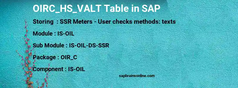SAP OIRC_HS_VALT table