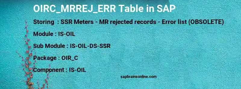 SAP OIRC_MRREJ_ERR table