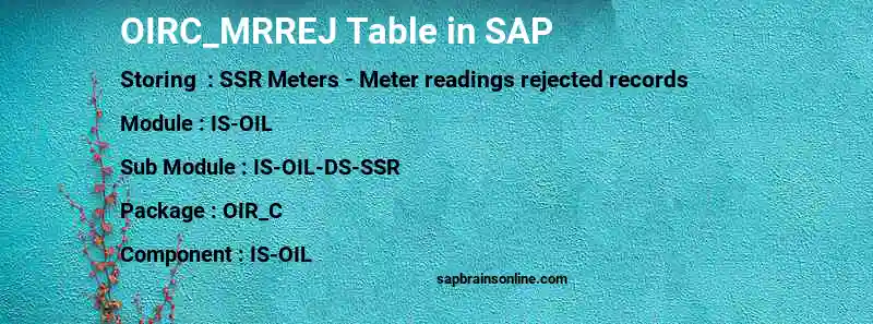 SAP OIRC_MRREJ table