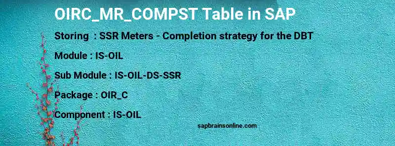 SAP OIRC_MR_COMPST table