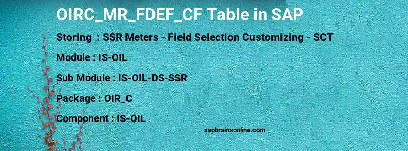 SAP OIRC_MR_FDEF_CF table
