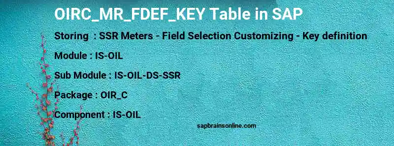 SAP OIRC_MR_FDEF_KEY table