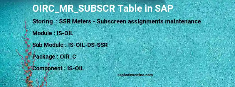 SAP OIRC_MR_SUBSCR table