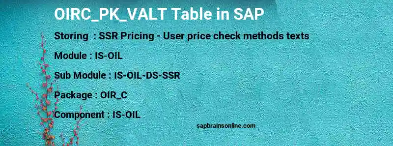 SAP OIRC_PK_VALT table