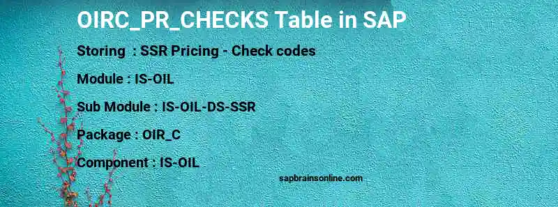 SAP OIRC_PR_CHECKS table