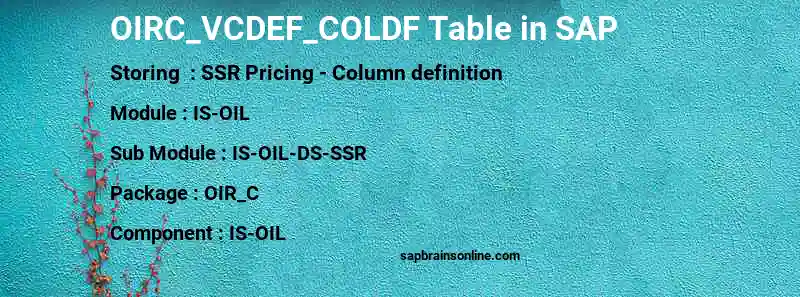 SAP OIRC_VCDEF_COLDF table