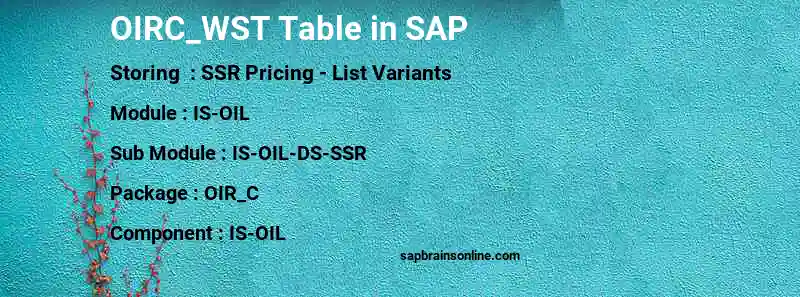 SAP OIRC_WST table