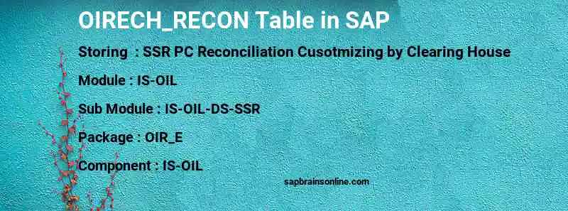SAP OIRECH_RECON table