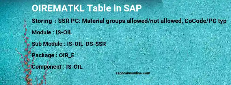 SAP OIREMATKL table