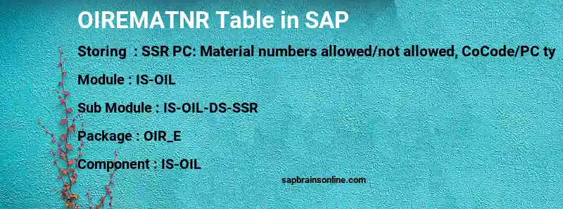 SAP OIREMATNR table