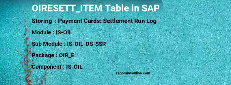 SAP OIRESETT_ITEM table