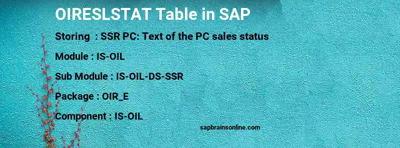 SAP OIRESLSTAT table