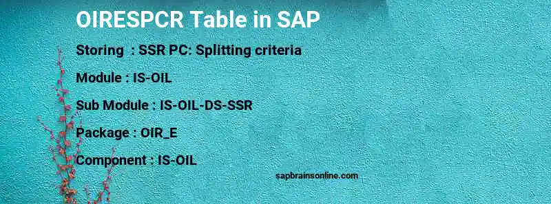 SAP OIRESPCR table