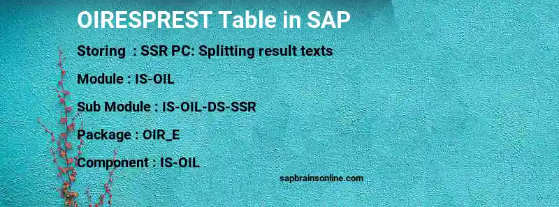 SAP OIRESPREST table