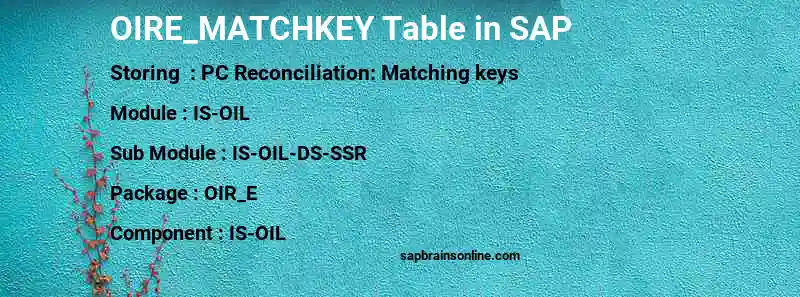 SAP OIRE_MATCHKEY table