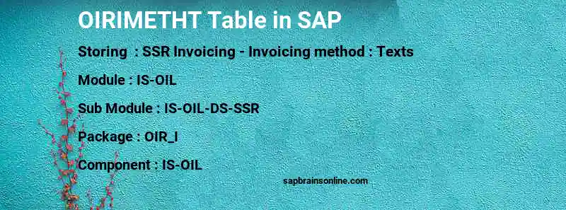 SAP OIRIMETHT table